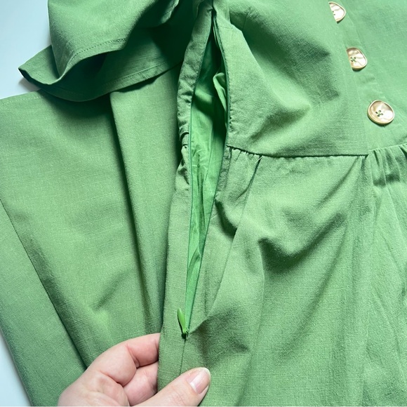 Emily & Me Midi Dress Khaki Green Cotton 
V-Neck Size 8 Bohemian Cottagecore - Picture 7 of 13